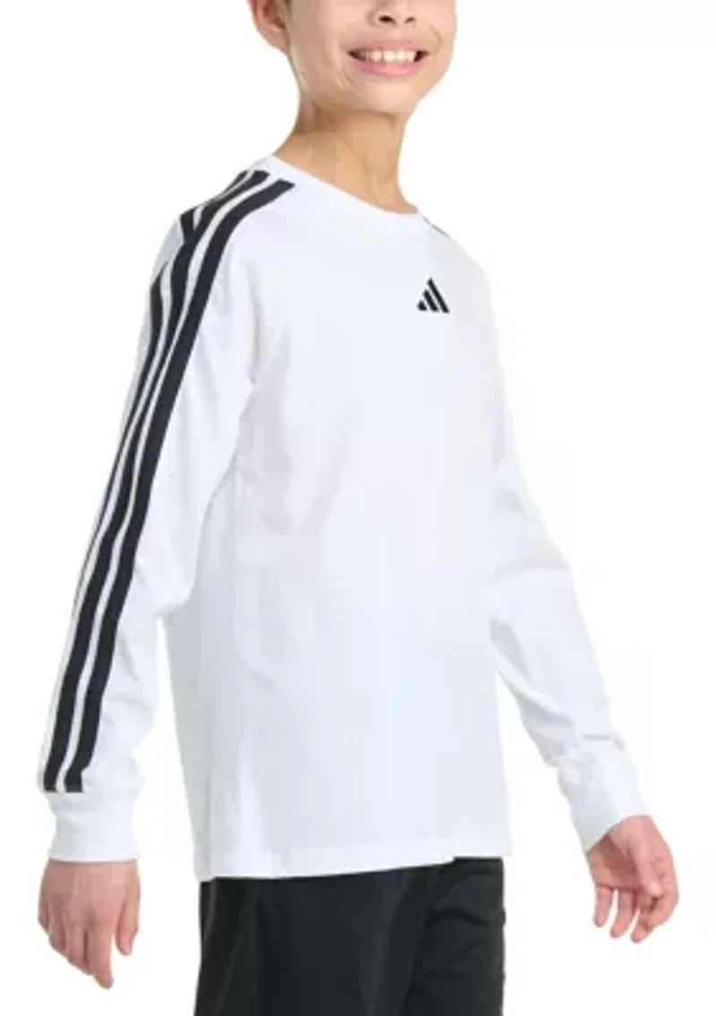 Boys 8-20 Long Sleeve Small Embroidered Logo 3-Stripe T-Shirt