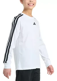 Boys 8-20 Long Sleeve Small Embroidered Logo 3-Stripe T-Shirt