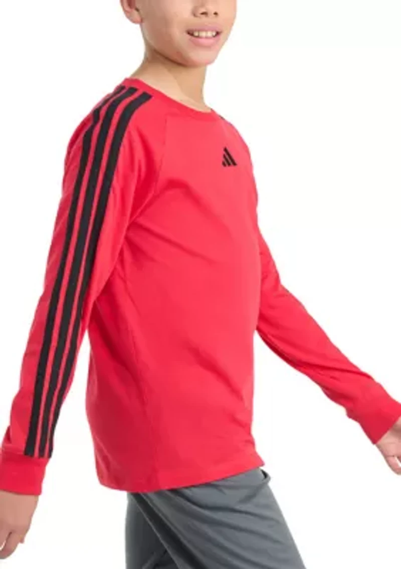 Boys 8-20 Long Sleeve Small Embroidered Logo 3-Stripe T-Shirt