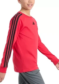 Boys 8-20 Long Sleeve Small Embroidered Logo 3-Stripe T-Shirt