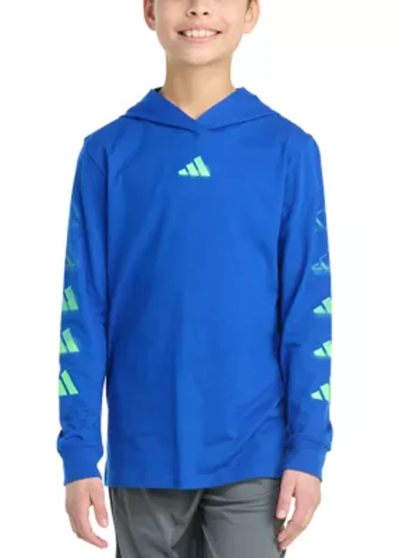 Boys 8-20 Long Sleeve Hooded Overspray Logo T-Shirt