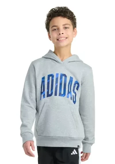 Boys 8-20 Long Sleeve Hooded Graphic Heather Fleece Pullover - Extended