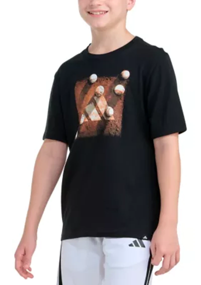 Boys 8-20 Short Sleeve 3-Bar Baseball Plate Shirt