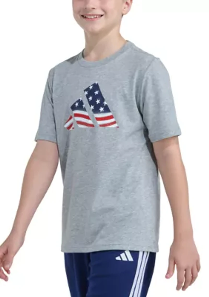 Boys 8-20 Short Sleeve USA Flag Logo Tee