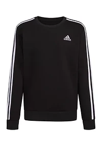Boys 8-20 Long Sleeve Essential 3 Stripe Crew Neck Fleece Pullover Sweatshirt