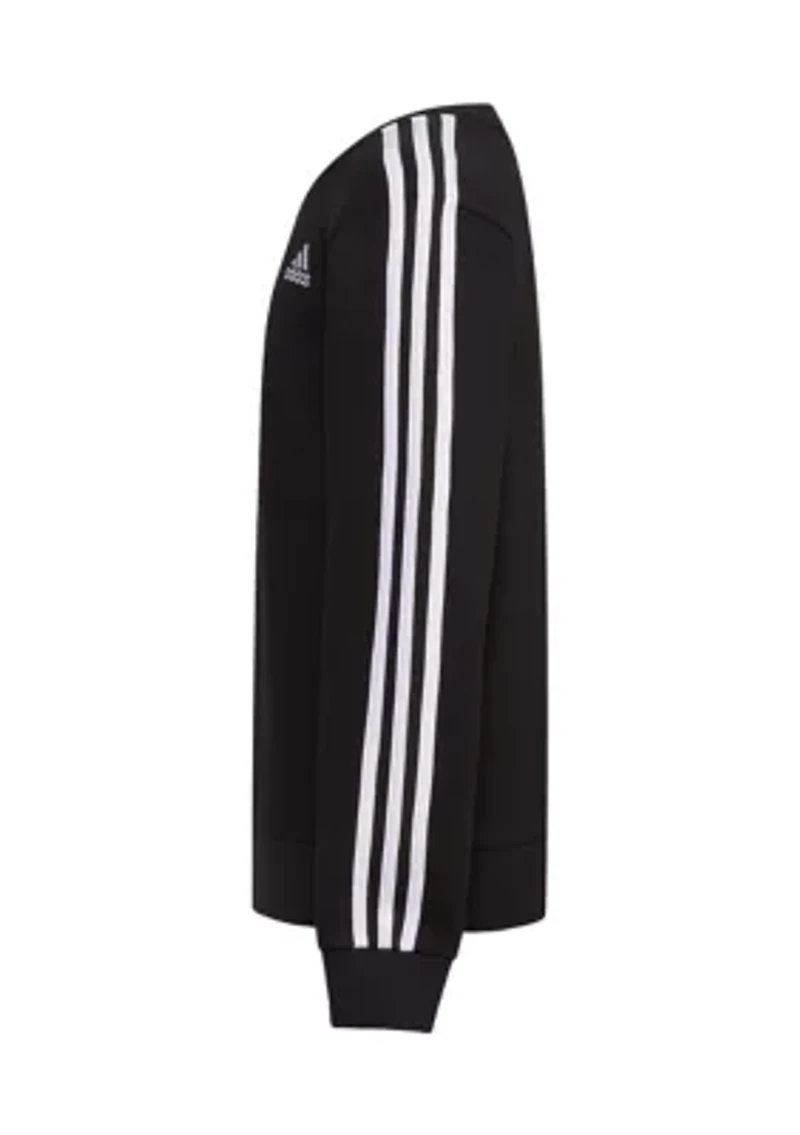 Boys 8-20 Long Sleeve Essential 3 Stripe Crew Neck Fleece Pullover Sweatshirt