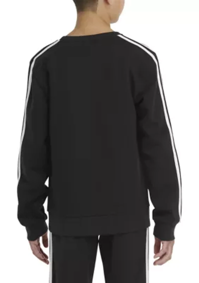 Boys 8-20 Long Sleeve Essential 3 Stripe Crew Neck Fleece Pullover Sweatshirt
