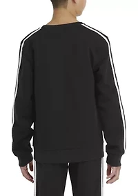 Boys 8-20 Long Sleeve Essential 3 Stripe Crew Neck Fleece Pullover Sweatshirt