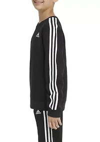 Boys 8-20 Long Sleeve Essential 3 Stripe Crew Neck Fleece Pullover Sweatshirt
