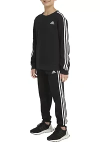 Boys 8-20 Long Sleeve Essential 3 Stripe Crew Neck Fleece Pullover Sweatshirt