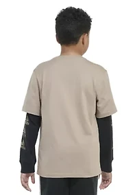 Boys 8-20 Layered Stack Logo T-Shirt - Extended Sizing