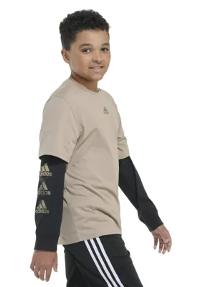 Boys 8-20 Layered Stack Logo T-Shirt - Extended Sizing