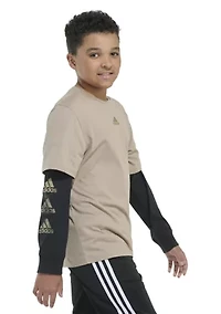Boys 8-20 Layered Stack Logo T-Shirt - Extended Sizing
