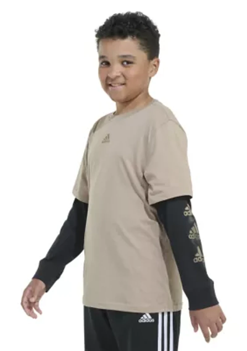 Boys 8-20 Layered Stack Logo T-Shirt - Extended Sizing