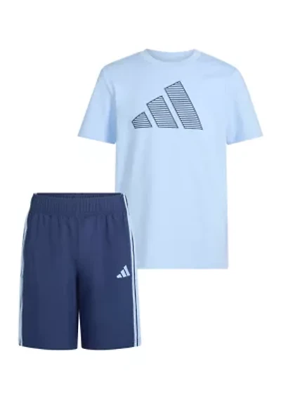 Boys 8-20 Two-Piece Short Sleeve T-Shirt and Woven Set