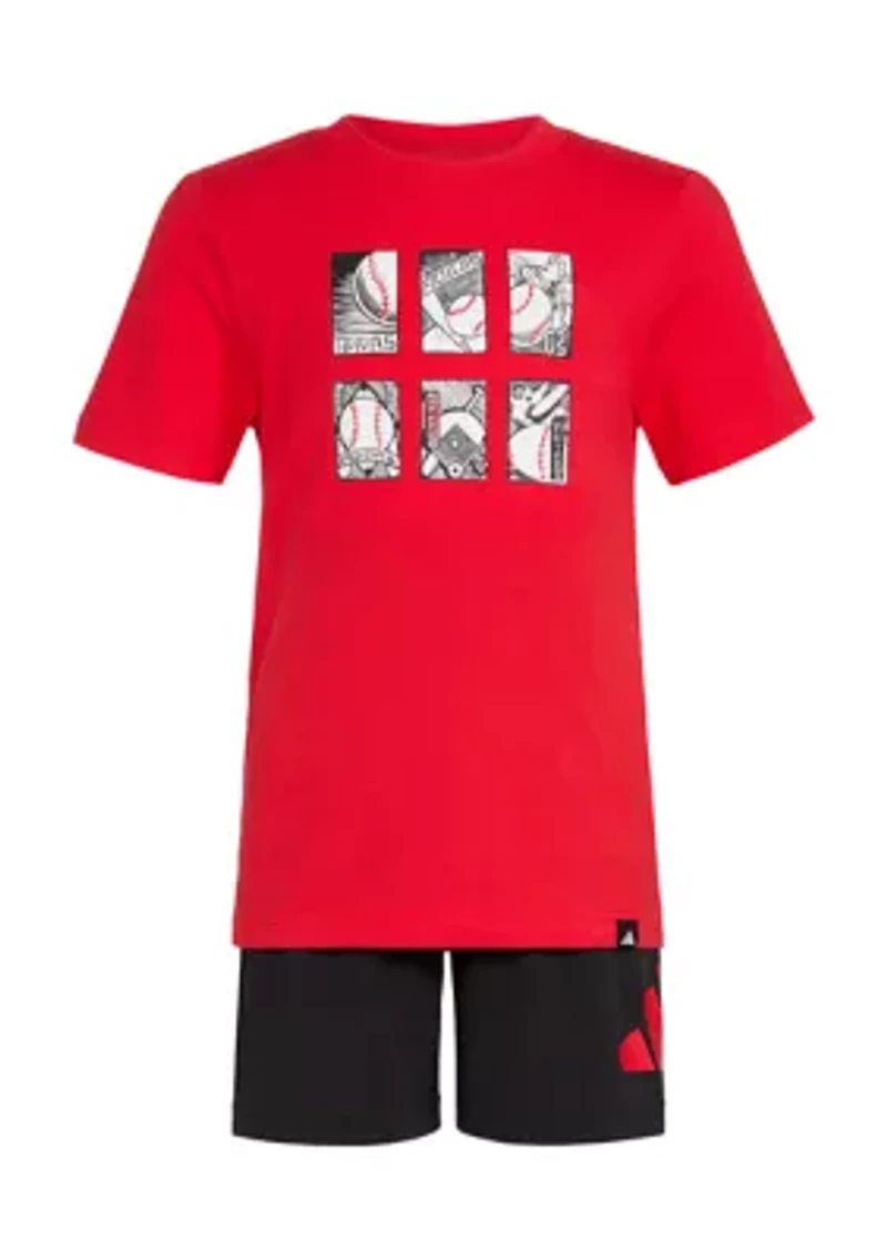 Boys 4-7 2-Piece Short Sleeve Cotton T-Shirt and Logo Shorts Set