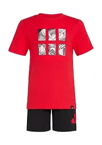 Boys 4-7 2-Piece Short Sleeve Cotton T-Shirt and Logo Shorts Set