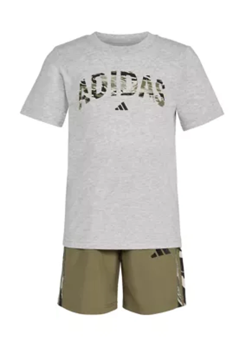 Boys 4-7 Short Sleeve Heather T-Shirt and Camo Shorts Set