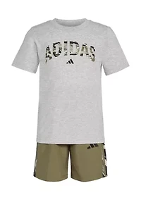 Boys 4-7 Short Sleeve Heather T-Shirt and Camo Shorts Set