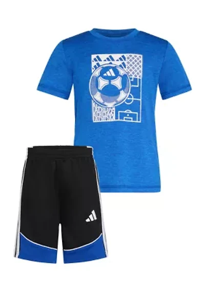 Boys 4-7 Two Piece Short Sleeve Mélange T-Shirt & Color Block 3-Stripe Set