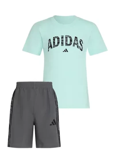 Boys 4-7 2 Piece Short Sleeve T-Shirt and Camo 3-Stripe Woven Set