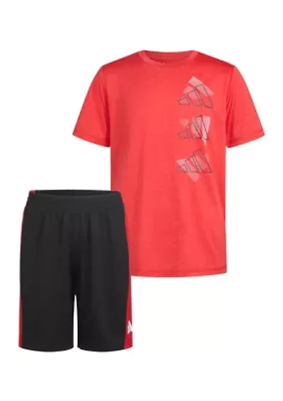 Boys 8-20 Two Piece Polyester Mélange T-Shirt & Shorts Set