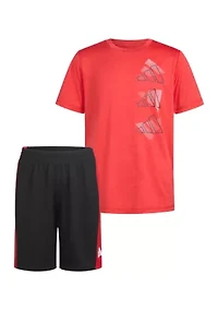 Boys 8-20 Two Piece Polyester Mélange T-Shirt & Shorts Set