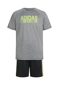 Boys 8-20 Two Piece Polyester Mélange T-Shirt & 3-Stripe Shorts Set