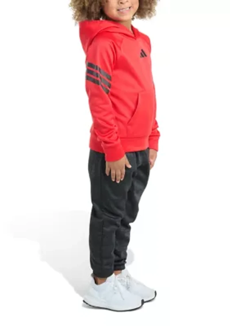 Boys 4-7 2 Piece Fleece 3 Stripe Pullover Hoodie and Jogger Set