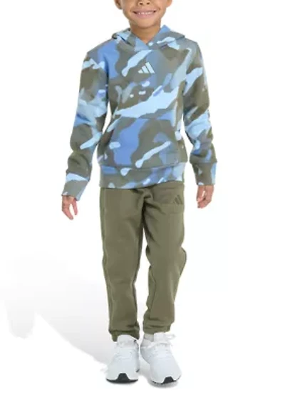 Boys 4-7 2 Piece Long Sleeve Halftone Camo Fleece Pullover Hoodie and Jogger Pants Set