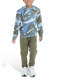 Boys 4-7 2 Piece Long Sleeve Halftone Camo Fleece Pullover Hoodie and Jogger Pants Set