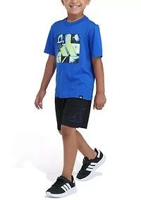 Boys 4-7 Two-Piece Essential Cotton Graphic Tee & Short Set