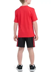 Boys 4-7 Two-Piece Short Sleeve Graphic Cotton Tee & 3-Stripe Set