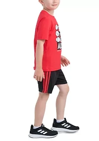 Boys 4-7 Two-Piece Short Sleeve Graphic Cotton Tee & 3-Stripe Set