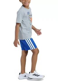 Boys 4-7 Two-Piece Short Sleeve Graphic Cotton Heather T-Shirt & 3-Stripe Set
