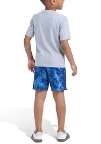 Boys 4-7 Two-Piece Short Sleeve Heather T-Shirt & Printed Camo Set
