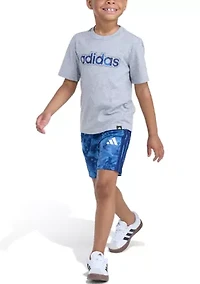 Boys 4-7 Two-Piece Short Sleeve Heather T-Shirt & Printed Camo Set