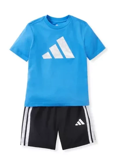Boys 4-7 Two-Piece Short Sleeve Camo 3-Stripe T-Shirt & Woven Set