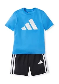 Boys 4-7 Two-Piece Short Sleeve Camo 3-Stripe T-Shirt & Woven Set