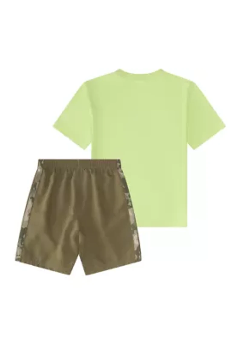 Boys 4-7 Two-Piece Short Sleeve Camo 3-Stripe T-Shirt & Woven Set