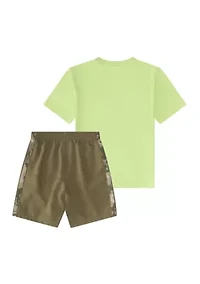 Boys 4-7 Two-Piece Short Sleeve Camo 3-Stripe T-Shirt & Woven Set