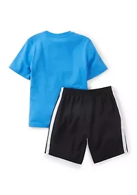Boys 4-7 Two-Piece Short Sleeve Camo 3-Stripe T-Shirt & Woven Set