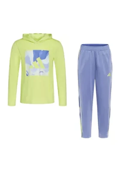 Boys 4-7 Hooded Polyester T-Shirt and 3 Stripe Pants Set