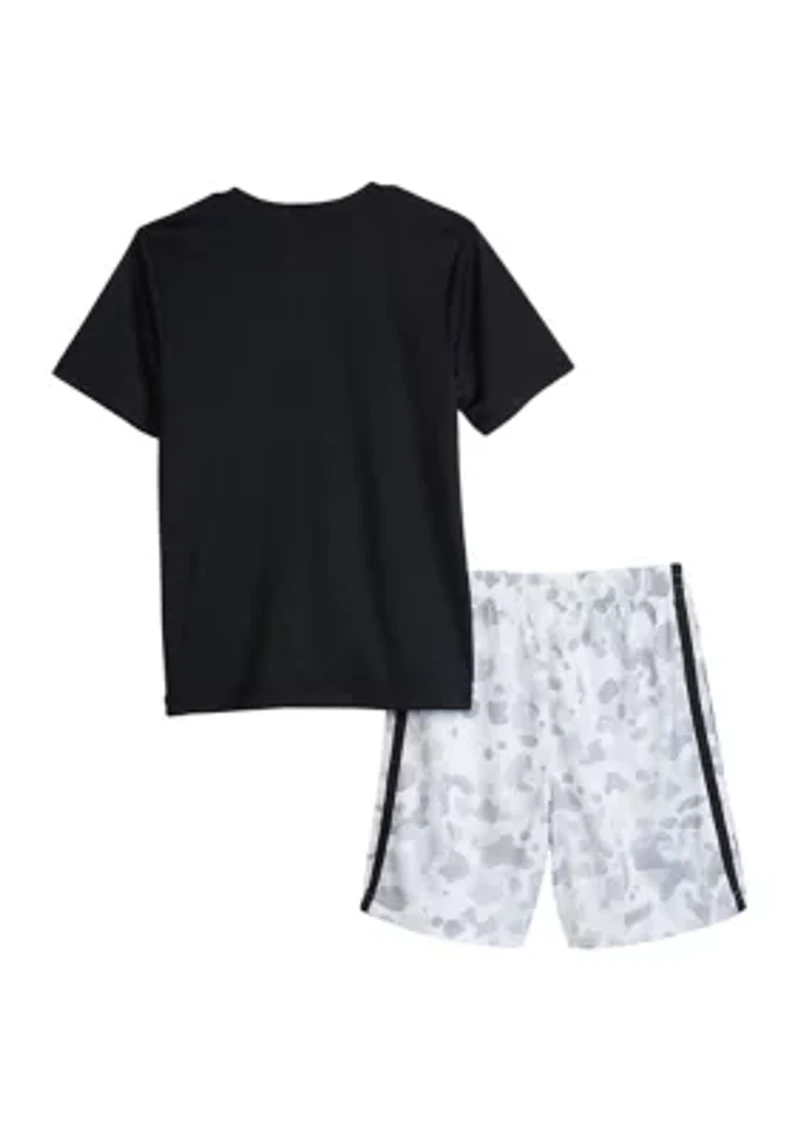 Boys 4-7 2 Piece Short Sleeve Polyester T-Shirt & Printed 3 Stripes Shorts Set