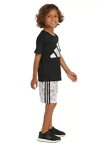 Boys 4-7 2 Piece Short Sleeve Polyester T-Shirt & Printed 3 Stripes Shorts Set