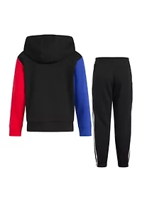 Boys 4-7 2-Piece Color Blocked Fleece Hooded Pullover Set