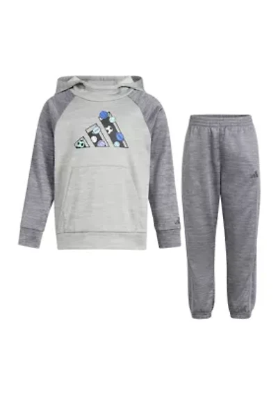 Boys 4-7 2 Piece Long Sleeve Polyester Mélange Fleece Hooded Pullover Set