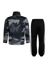 Boys 4-7 2 Piece Camo Printed 3 Stripe Tricot Jacket Set