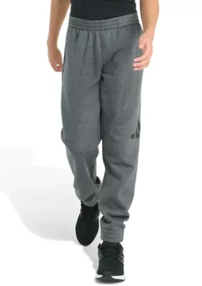 Boys 8-20 Elastic Waistband Essential Fleece Big Logo Heather Pants
