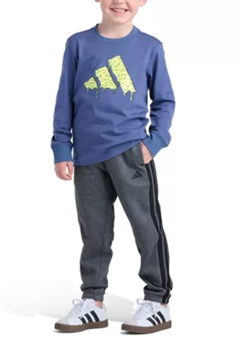 Boys 8-20 Elastic Waistband Essential 3-Stripe Fleece Cuffed Heather Joggers